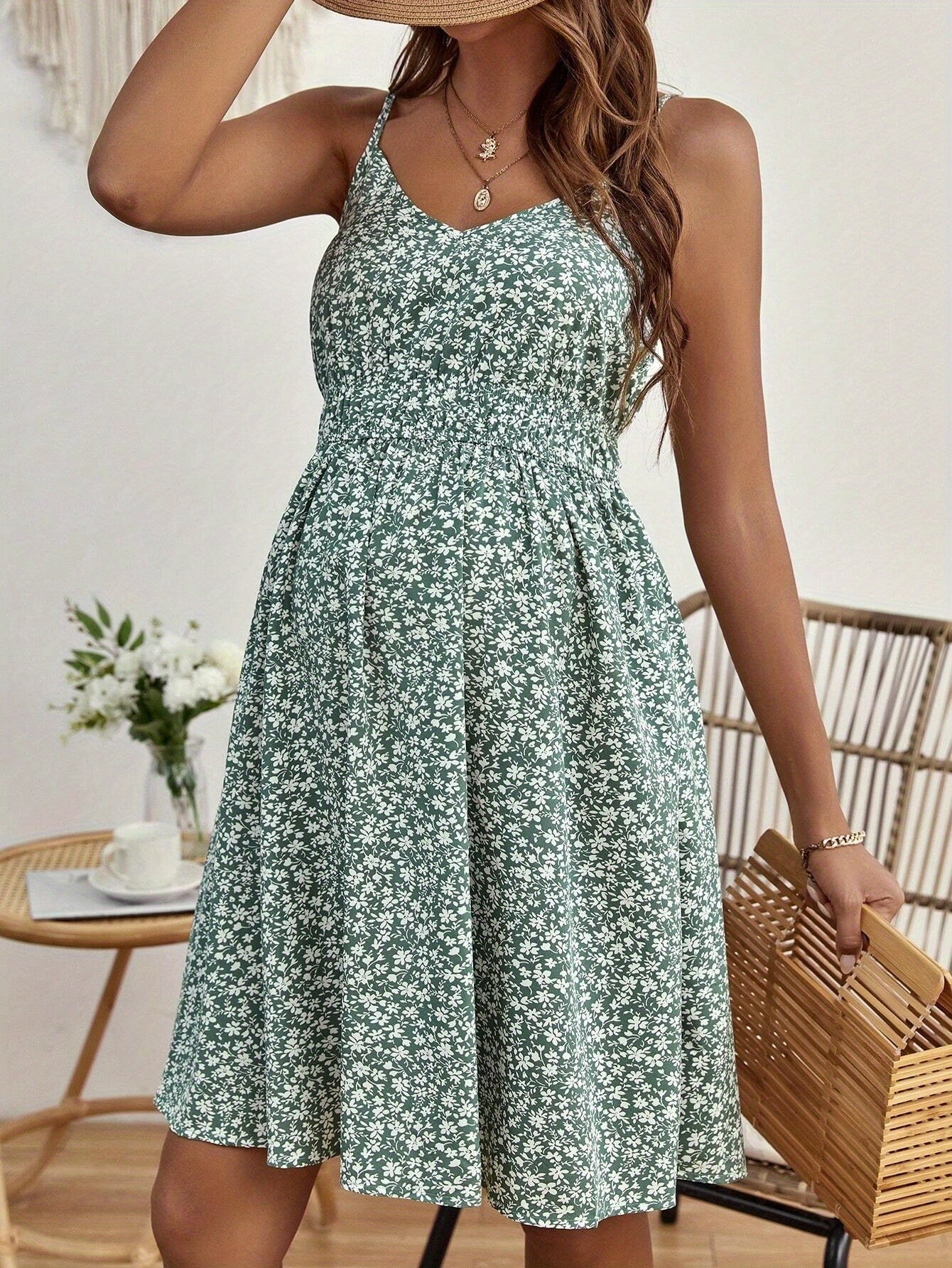 Vestito Maternità Donna Stampa Floreale Bohemien - Abito Senza Maniche Elasticizzato a Mezza Lunghezza con Scollatura Pancia, Lavabile in Lavatrice per Primavera/Estate, Casual e da Sera, Outfit Gravidanza Estivo, Tuta Morbida e Traspirante