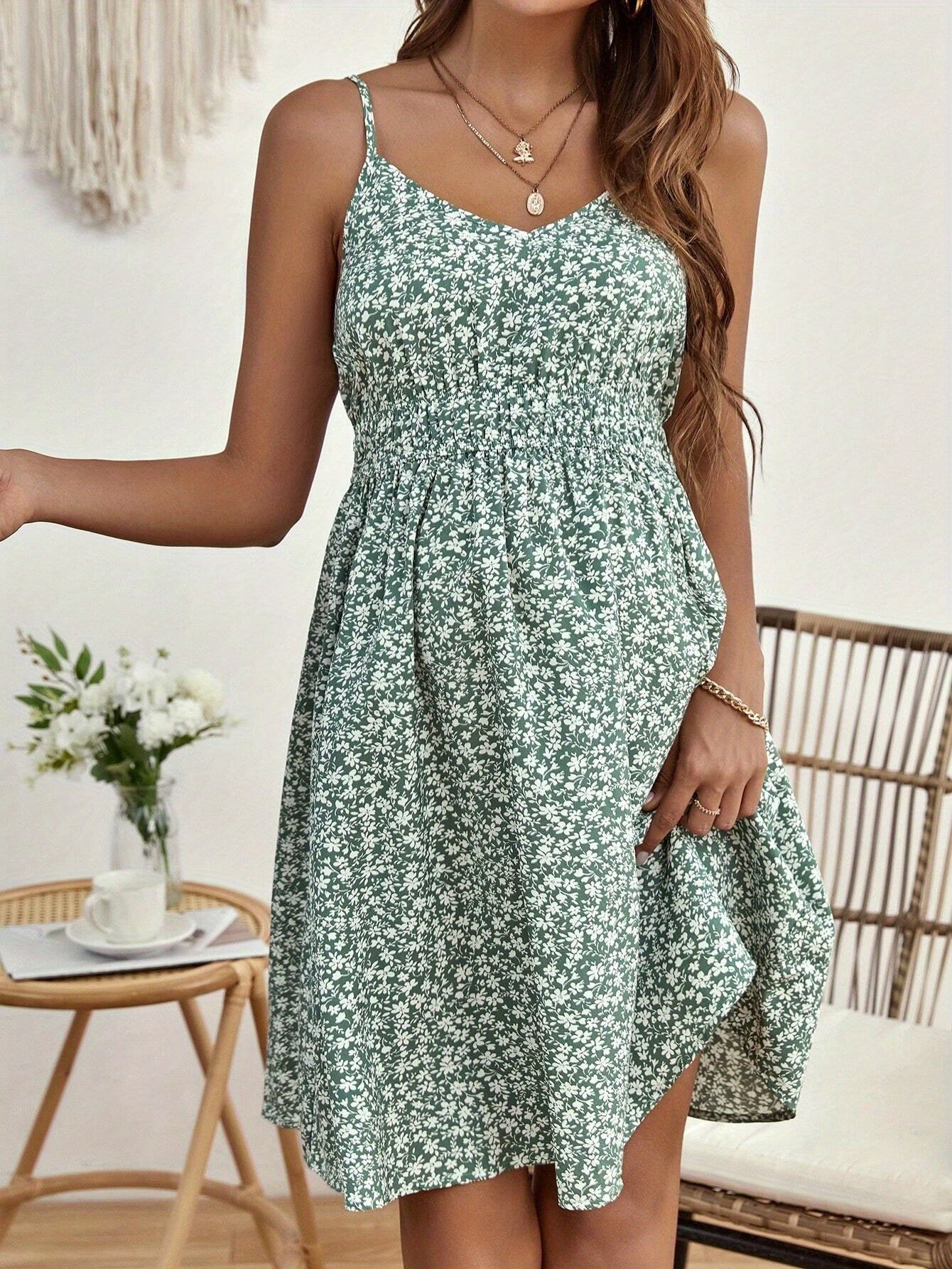 Vestito Maternità Donna Stampa Floreale Bohemien - Abito Senza Maniche Elasticizzato a Mezza Lunghezza con Scollatura Pancia, Lavabile in Lavatrice per Primavera/Estate, Casual e da Sera, Outfit Gravidanza Estivo, Tuta Morbida e Traspirante
