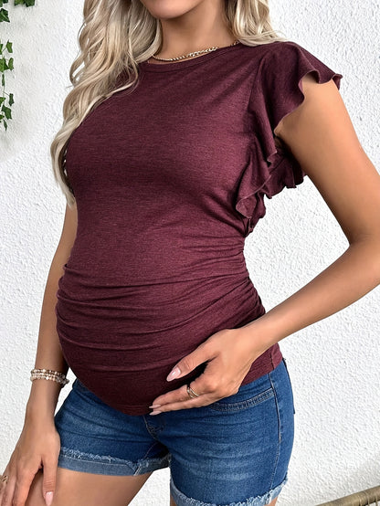T-Shirt Maternità Casual Regular Fit Con Collo Tondo Elasticizzato