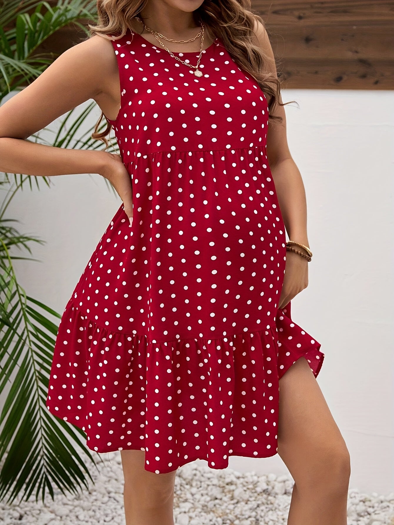 Confezione da 1 Abito Elegante Premaman Senza Maniche con Pois Rossi per Feste - Stile Estivo Casual, Lavabile in Lavatrice, Vestibilità Ampia per Donne, Abbigliamento Premam